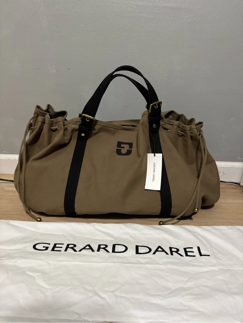 Gerard Darel Khaki Shoulder Bag with Black Straps